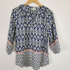 Beach Lunch Lounge Silky Top Boho Sonya Peasant Blouse Shirt Aztec Viscose S